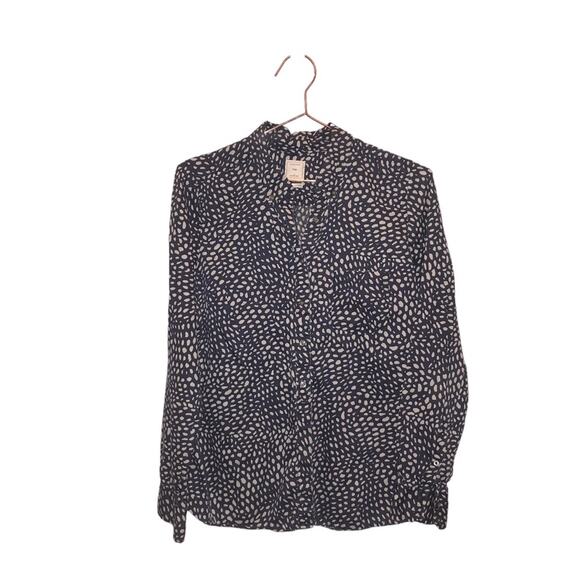 Gap navy blue + white button down dotted blouse tailored shirt size medium - Picture 1 of 7
